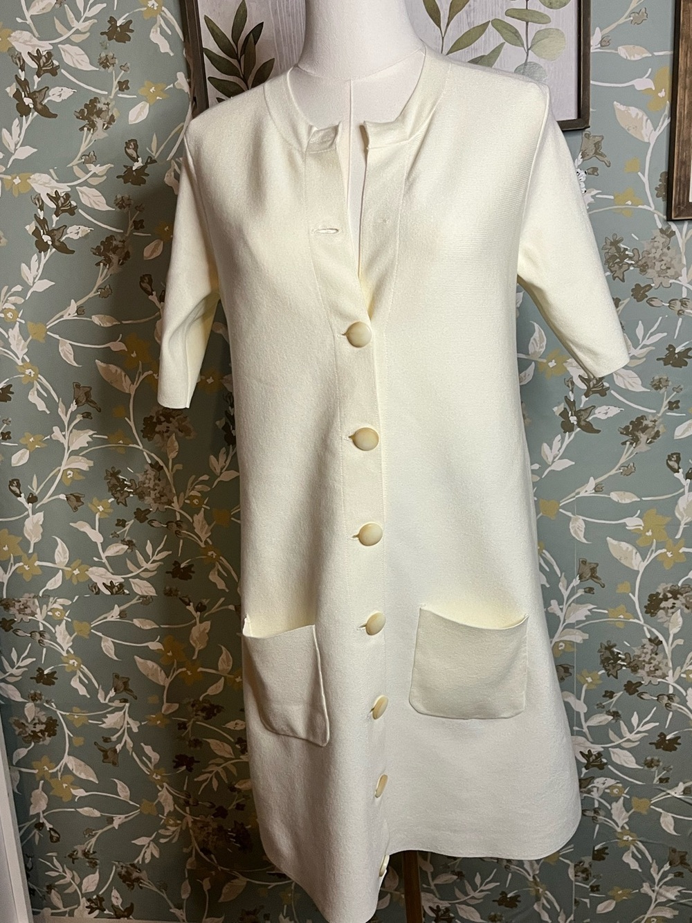 Sezane Cream Midi Button-Front Dress